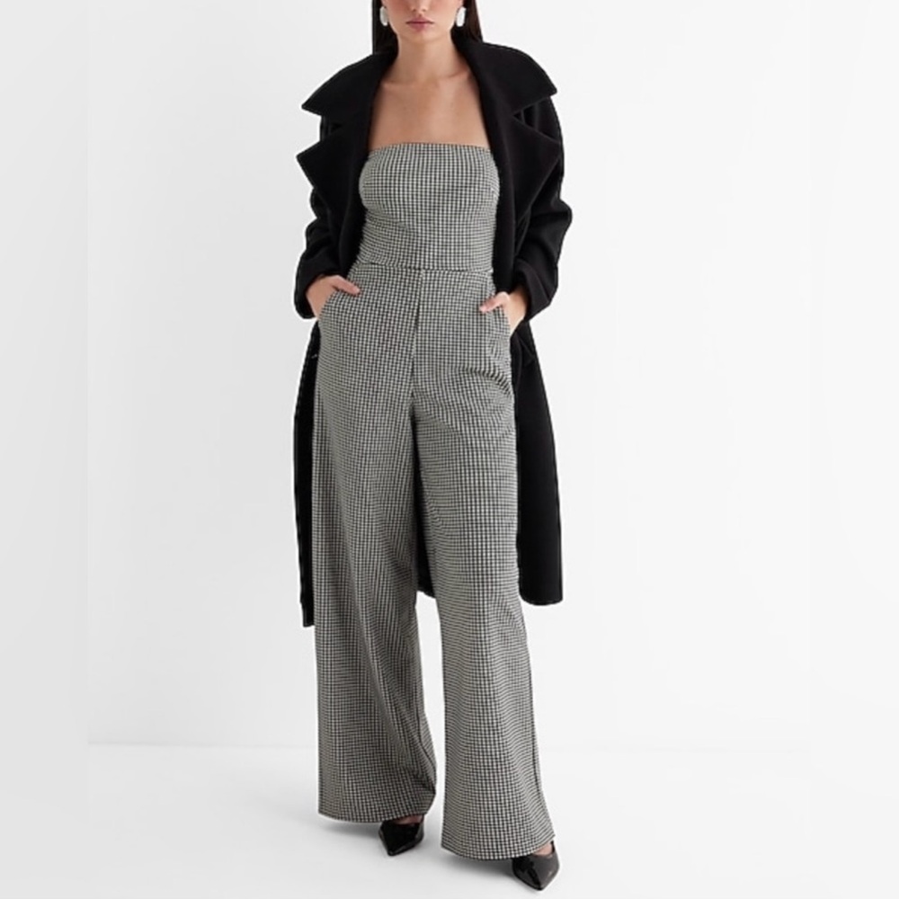 Express Houndstooth Strapless Wide Leg Palazzo Jumpsuit XS